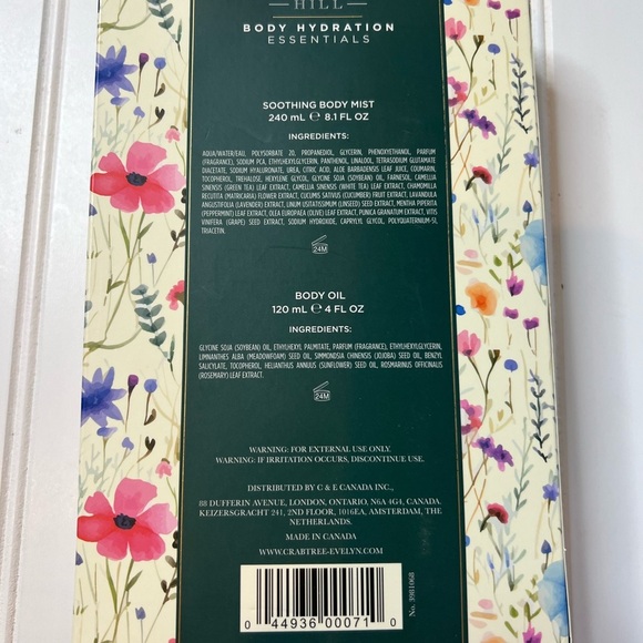 Crabtree & Evelyn Summer Hill Soothing Body Mist & Body Oil Gift Set Hydration - Picture 2 of 2